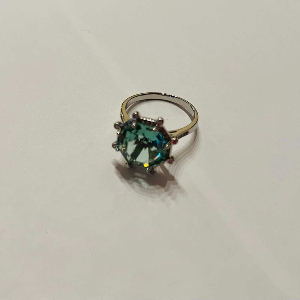 Sterling Silver Plated Geometric Light Green Crystal Stone Ring